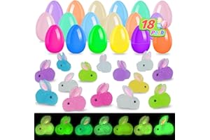 NGUP 36 Pcs/18 Pack Filled Easter Eggs Prefilled Basket Stuffers with Luminous Mini Cute Bunny Figurines Glow in Dark Tiny Rabbits DIY Crafts Bunnies for Easter Party Decor Hunt Game
