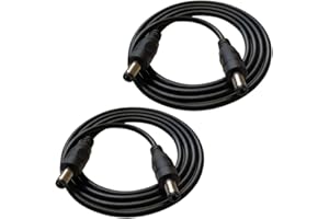 DZYDZR 2pcs 1 Meter 2.5mm x 5.5mm DC Extension Cable Black 22 AWG Copper Wire Male to Male Plug Max 24V 3A (3.3ft)