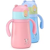 Raki Venus 12oz Kids Insulated Water Bottle Double-Wall Vacuum Kids Water Bottle with Hygiene Silicone Straw Blowout-Proof Lid Insulated No BPA Durable Stainless Steel