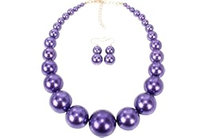 KOSMOS-LI Large Style Big Imitate Pearl Strand Choker Necklace With Earrings Set