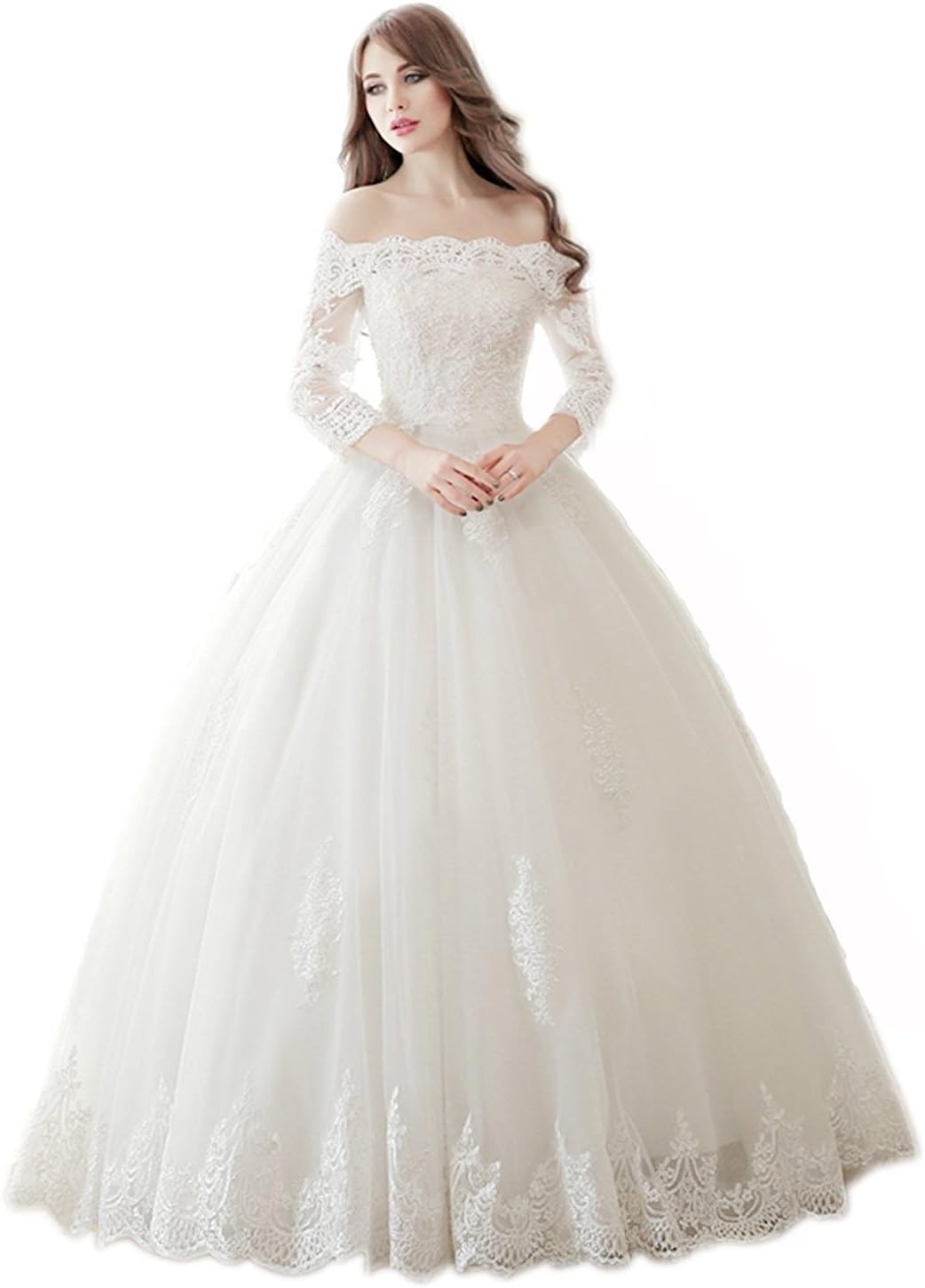 HotGirls Women Princess lace Off The Shoulder Long Sleeve Wedding Dress