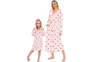 Umeyda Girls & Women Fleece Hooded Robes, Soft Fuzzy Bathrobe Warm Plush Fluffy Bath Robe for Kids Womens