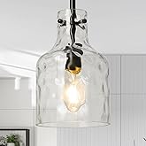WILON Industrial Glass Pendant Lights for Kitchen Island, Modern Black Pandent Light Fixture 7" Hammered Glass Shade Farmhous
