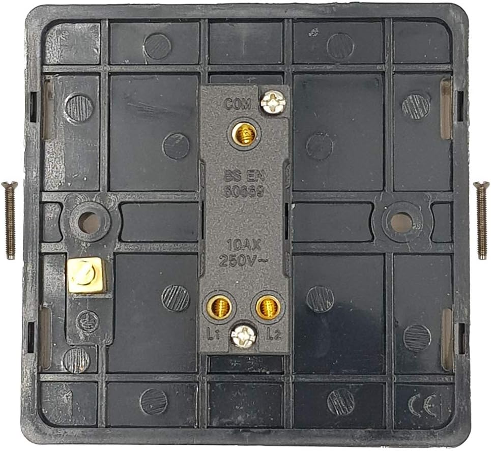 Klite Single Light Switch 1 Gang Flat Screwless Brushed Chrome Black Insert – Metal Rocker Switches – 10A 1 Gang 2 Way Switch - Image 3
