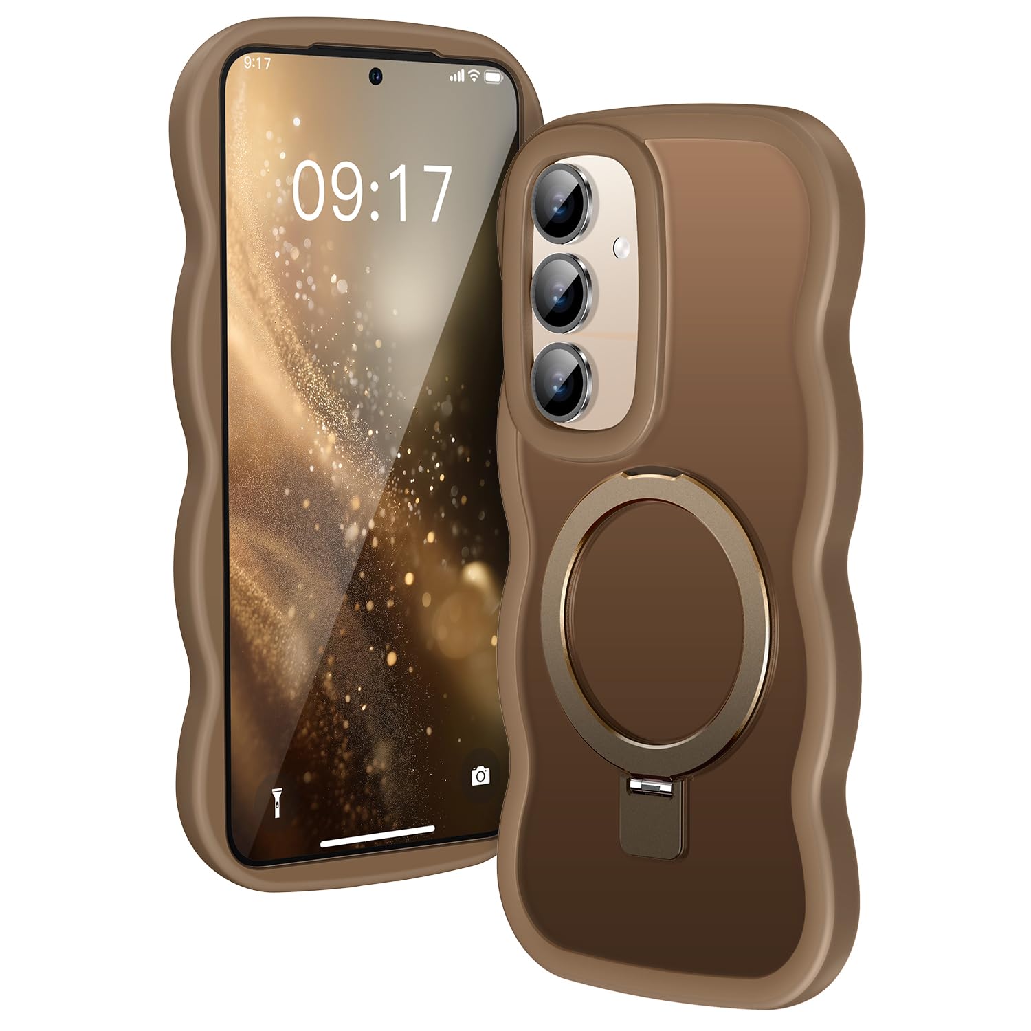 Photo 1 of [Magnetic Stand & Wave Frame]Case for Samsung Galaxy S24 /S25 [Fit for MagSafe] [Military Drop Protective] Not Yellowing Translucent S24/S25 Phone Ring Cover for Women Men 6.2"Desert Titanium