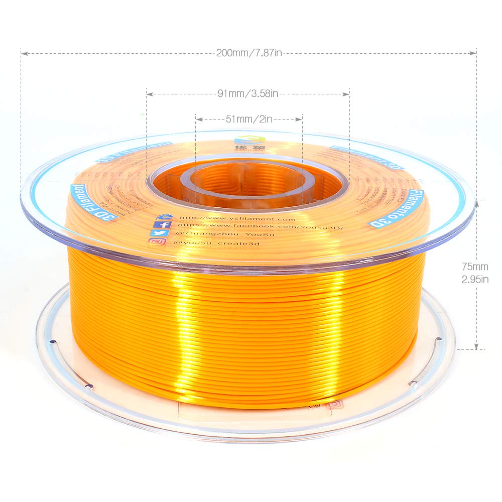 Tangle Free, Pearlescent PLA 3D Filament with Gorgeous Surface by Yousu, Gold, 1.75mm 1kg, Strong bonding and Overhang Performance. Compatible with Most of 3D Printer.