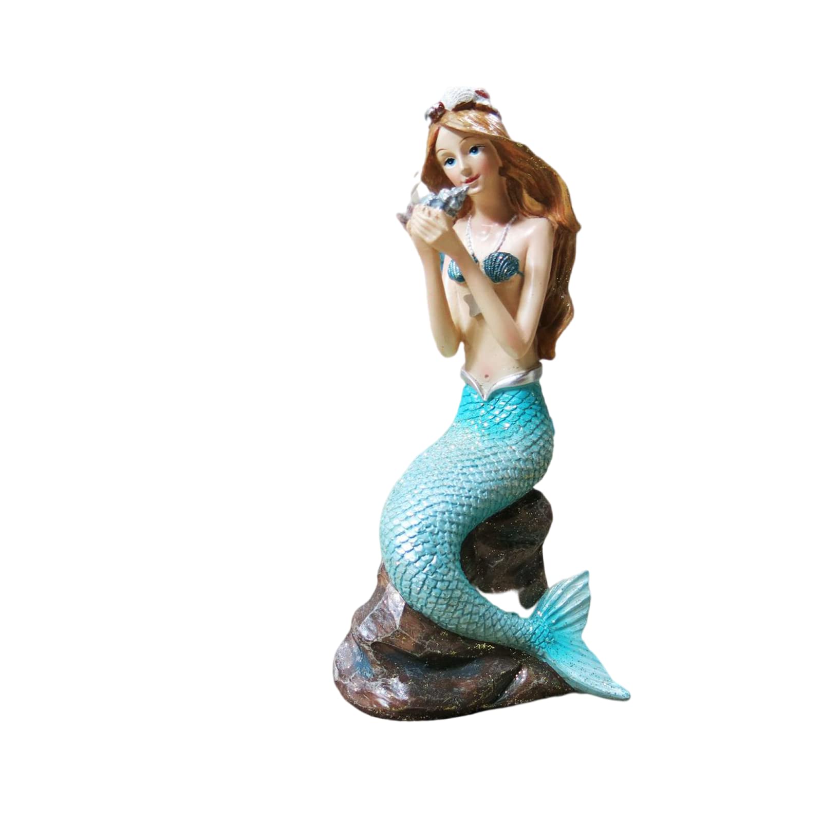 Photo 1 of Glistenovelty Mermaid Bathroom Decor Statue - 8.9" Tall Mediterranean Princess Resin Sculpture for Home Decoration (Hold a Conch, Large)