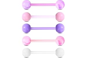 Jewseen 5PCS 14G Acrylic Tongue Barbells - Candy Color Piercing Jewellery Bars and Rings for Women