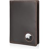 Polare Slim RFID Blocking Leather Passport Holder Travel Bifold Wallet For Men (Dark Brown with AirTag Holder)