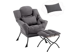 Furlide Lazy Chair with Ottoman, Comfy Fabric Accent Lounge Arm Chair with Lumbar Pillow and Folding Footrest, Reading Leisure Sofa Armchair for Bedroom, Living Room, Dorm,Dark Grey