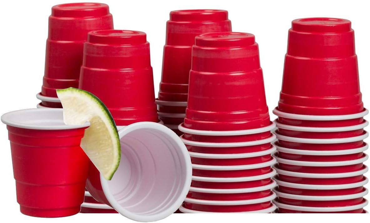 Plastic Shot Glasses 2 oz 45ct Mini Red Cups Reusable or