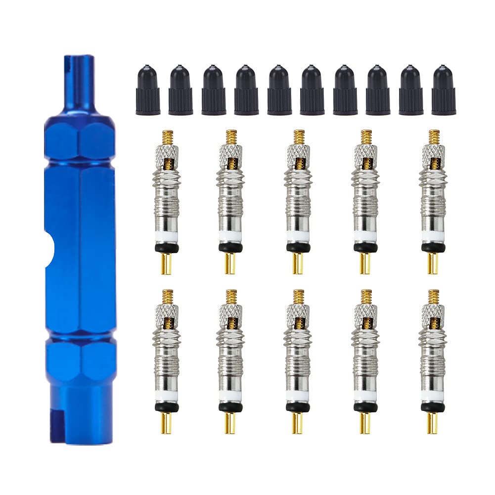 VooGenzek 21-Piece Bicycle Valve Core Remover Tool Kit with Schrader & Presta Valve Cores, Caps, & Wrench, Universal Fit, Blue