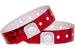 OUCHAN Holographic Plastic Party Wristbands Red- 500 Pack Vinyl Wristbands for Events Club Music Meeting