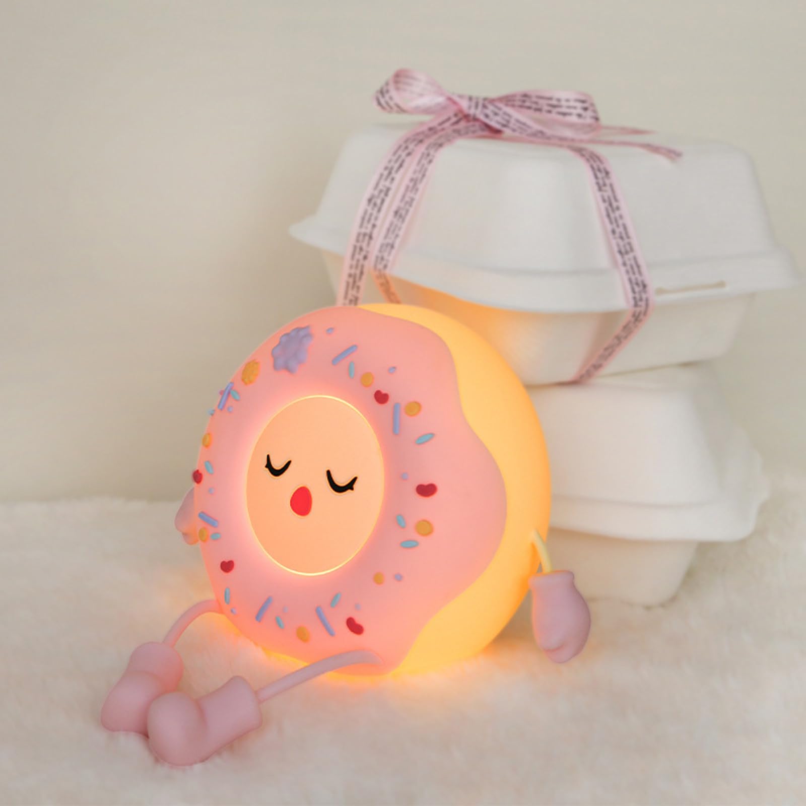 ipalmay Cute Donut LED Night Light USB Rechargeable Baby Nursery Light, Home Night Lamp, Bedside Sleep Lamp, Desk Decor for Kids, Pink Silicone ABS