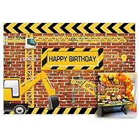 Funnytree 7X5FT Vinyl Construction Theme Birthday Party Backdrop Bricks Builder Dump Trucks Boy Banner Decorations Supplies Photography Background Photobooth Props