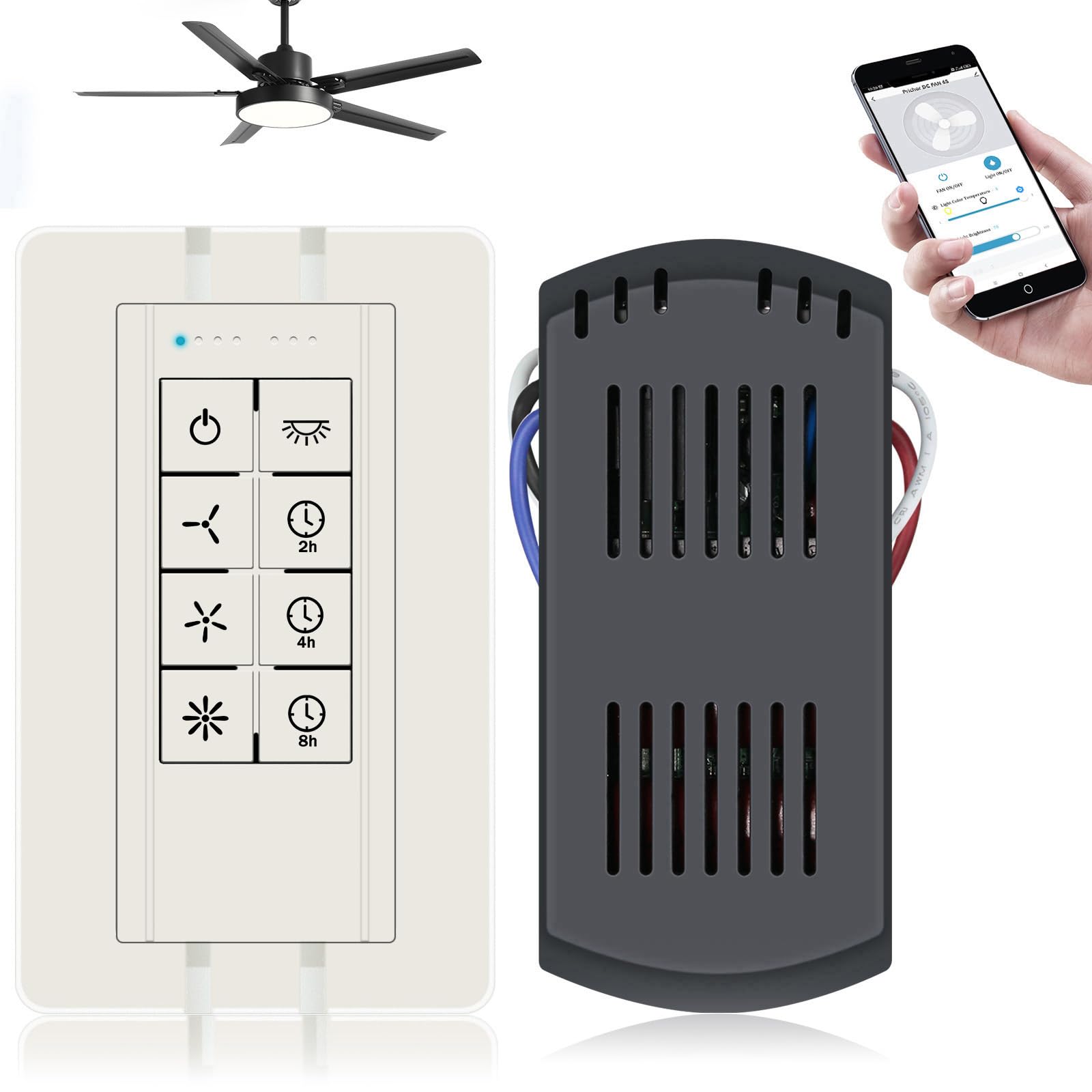 Photo 1 of Prichor Smart WiFi Ceiling Fan Remote Control Kit, Universal 3 Speed Ceiling Fan Control with Dimmer, Compatible with Alexa, Google Assistant and Smart Life App, Remote Control Timing