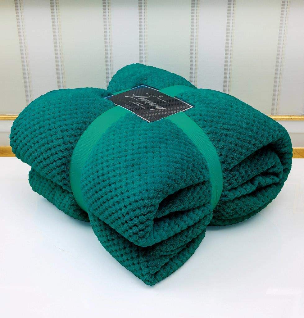 GC GAVENO CAVAILIA Super Soft Popcorn Textured Throws Fleece Blanket Sofa Bed Warm Large Settee (Green, King :200Cm x 240Cm), 544593
