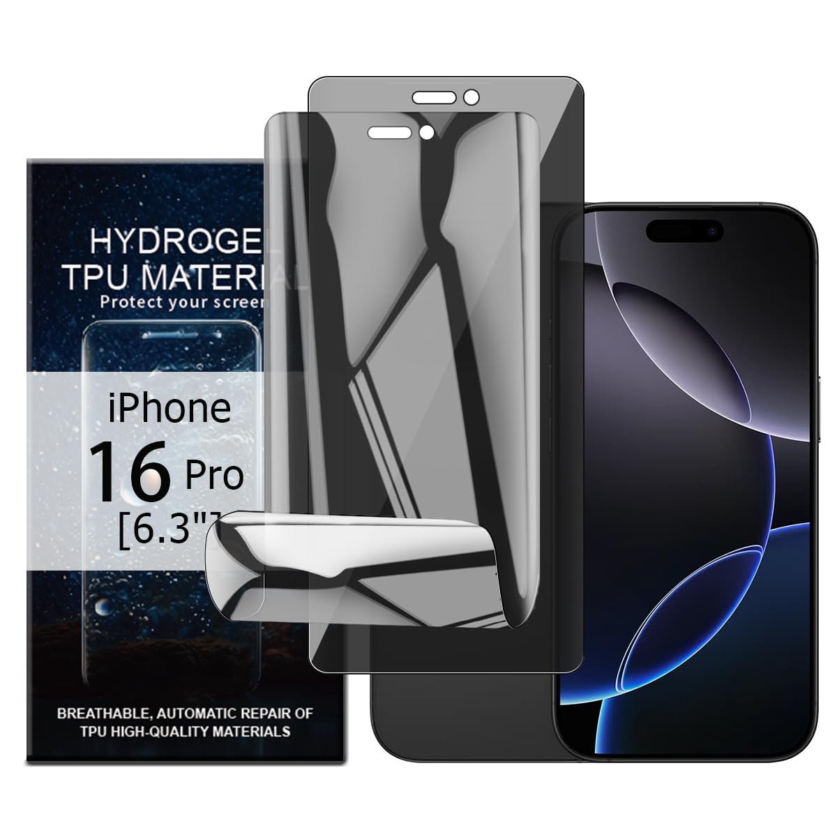 Glcrrpu 2 Pack for iPhone 16 Pro[6.3"] Privacy Hydrogel Screen Protector[Anti-Spy] Flexible TPU Protective Film Self-Healing[Not Tempered Glass]