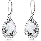 KiiKii Opal Earrings for Women 925 Sterling Silver Plumeria/Hawaiian Flower/Sunflower Dangle Drop Earrings Opal Jewelry Birthday Christmas Gifts for Wife Mom