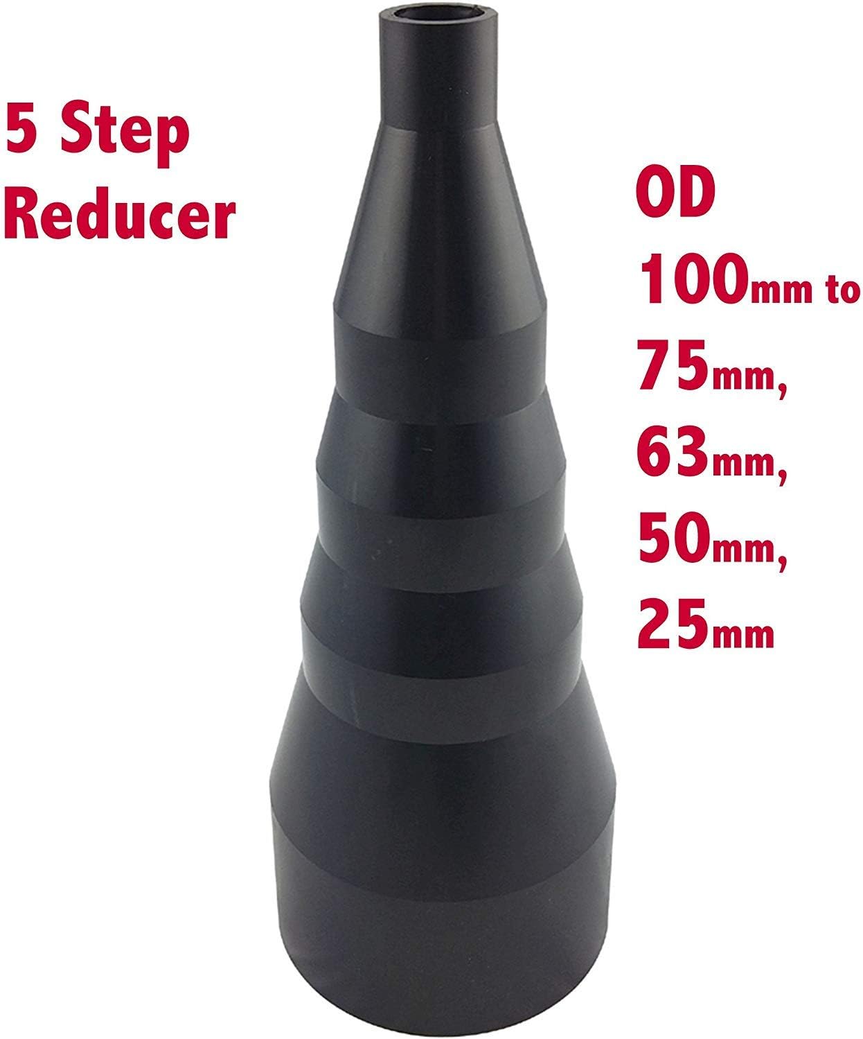 Midlands Tool Supplies Reducer 100/25mm OD 100mm to 75mm 63mm 50mm 25mm Plastic Hardware Tube, Black, 100mm OD x 96mm ID - Image 3