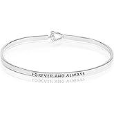 SM Inspirational Positive Message Engraved Thin Cuff Bangle Bracelets for Women (FOREVER AND ALWAYS - Silver)