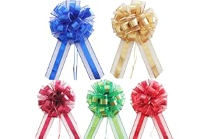 HQJAXJ 5 PCS Large Pull Bow, 9 inch Mixed Color Large Pull Bow for Gifts Wrapping Party Birthday Boxes Bow Basket Packaging Bows for Valentine's Day Presents Flower Decoration