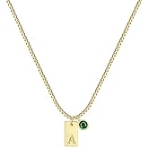FUNEIA Initial Necklaces for Women Dainty Gold Birthstone Necklace for Women Trendy 14K Gold Plated Letter Necklace Non Tarnish Tiny Emerald Pendant a e s t k m j Necklace Gold Jewelry Birthday Gifts