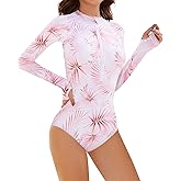 DMSWST Women's Long Sleeve Swimsuit One Piece Rash Guard UV Protection Bathing Suit Printed Surfing