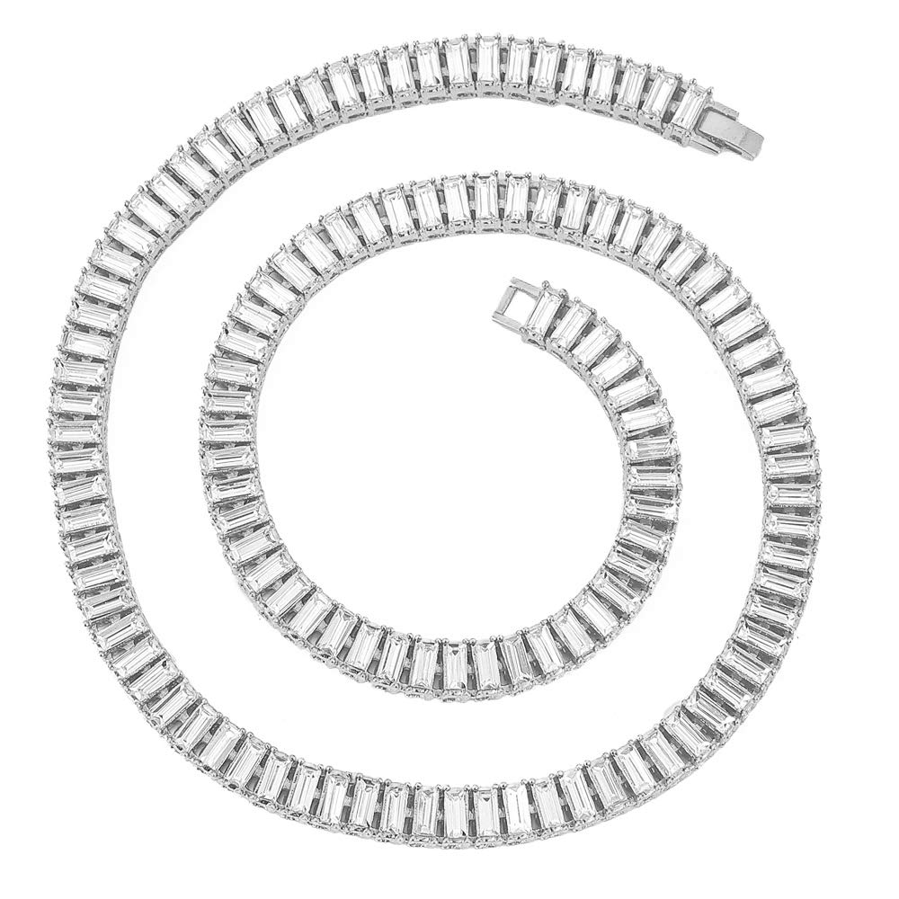 HH Bling Empire Iced Out Chains for Men Silver and Gold Diamond Tennis Necklaces-Mens Hip Hop Baguette Tennis Chains 16-30 Inches, 18", Zinc, lab diamond