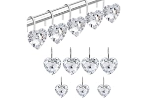 12Pcs Acrylic Crystal Shower Curtain Hooks, Heart Rings,Stainless Steel Shower Curtain Hooks,Shower Curtain Hangers,Shower Cu