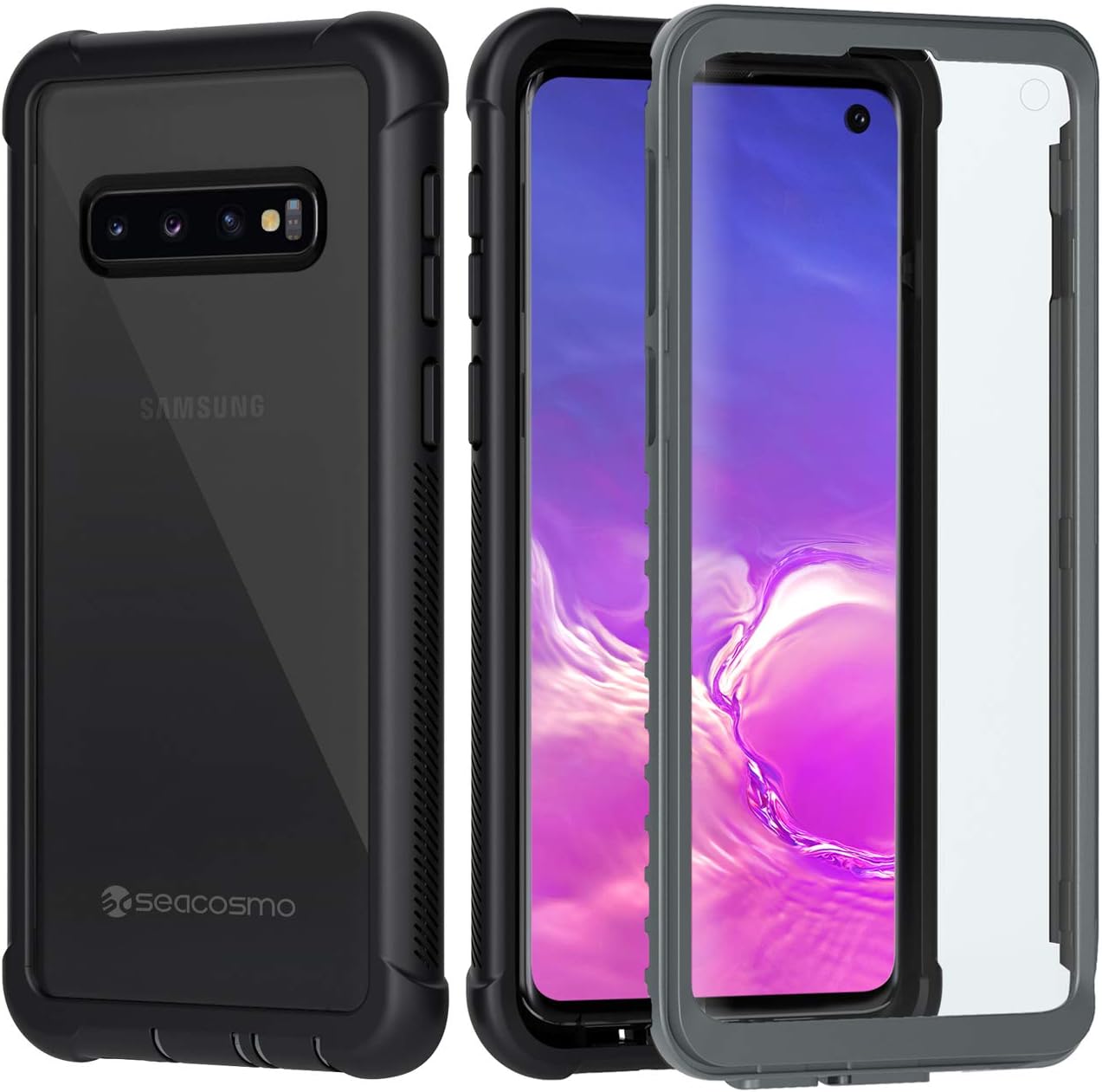 seacosmo S10 Phone Case, [Builtin Screen Protector] Full Body Clear