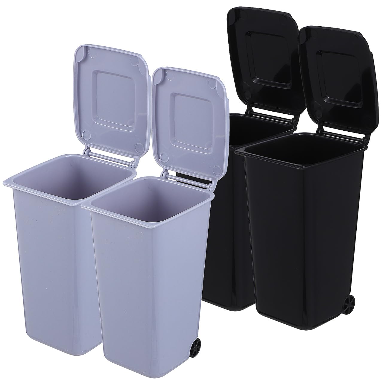 GANAZONO 4-Pack Mini Trash Cans with Wheels and Lids Desktop Bins for Office Home Bedroom Small Garbage Bins and Pencil Holders Creative Desktop Organizer
