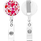 quohet 2 Pack Retractable Badge Holders Cute Badge Reel Badge Clip ID Card Holders for Student Office Worker Doctor Nurse Teacher(Love)
