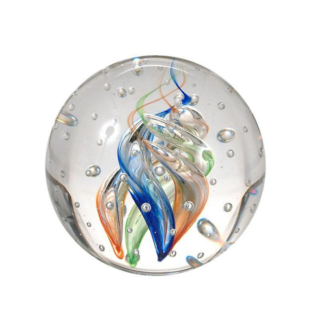 Pfronten Small sulphide, multicolor spiral with bubbles. Dream Ball, glass ball, Paperweight, Desire-Boule