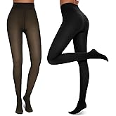 NexiEpoch 2 Pairs Fleece Lined Tights Women - Pantyhose Sheer Black Thick Dress Thermal Warm Fake Leggings for Winter