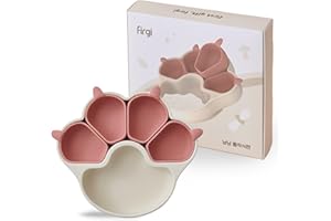 Firgi MEOW Dry Rose Divided Silicone Toddler Suction Plates Non-Slip Silicon Plate for Baby Led Weaning Supplies BPA Free Travel Non-Toxic Kids Tray with Suction