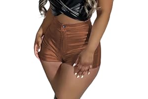 KANSOON Women's Metallic Faux Leather Shorts High Waist Shiny Sexy Rave Short Hot Pants