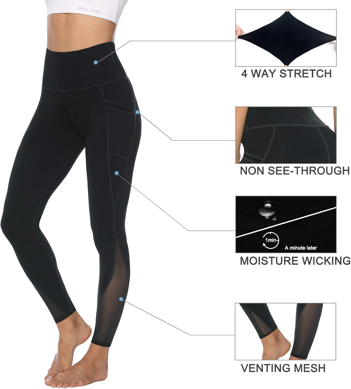 AFITNE Women’s High Waist Mesh Yoga Leggings with Side Pockets, Tummy Control Workout Squat-Proof Yoga Pants: Clothing