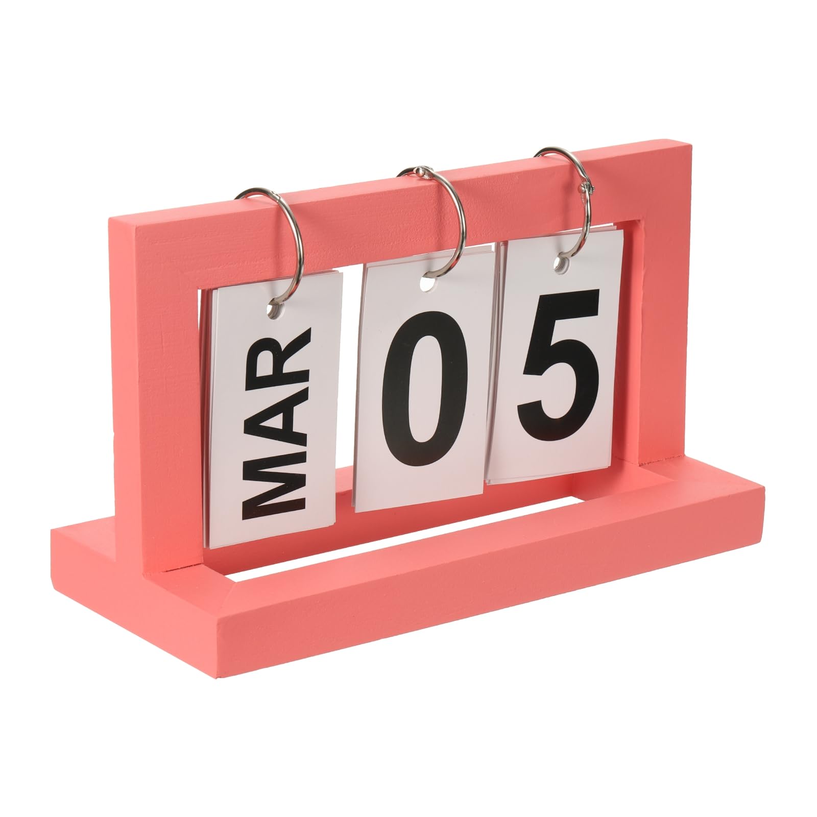 PATIKIL Vintage Wood Perpetual Calendar, Wooden Flip Calendar Turn Page Month Date Display for Desk Office Home Decoration, Pink