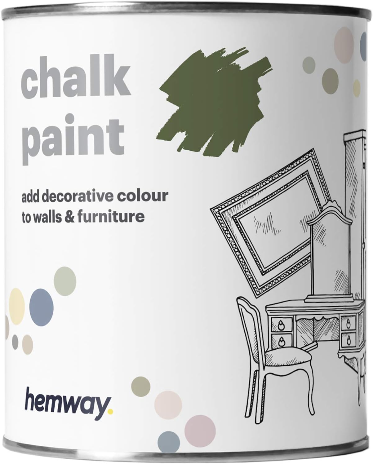 Hemway Chalk Paint Dark Moss Green Furniture Paint 1L, Matt Finish Shabby Chic, Chalk Furniture & Walls, Quick Dry & 1 Coat
