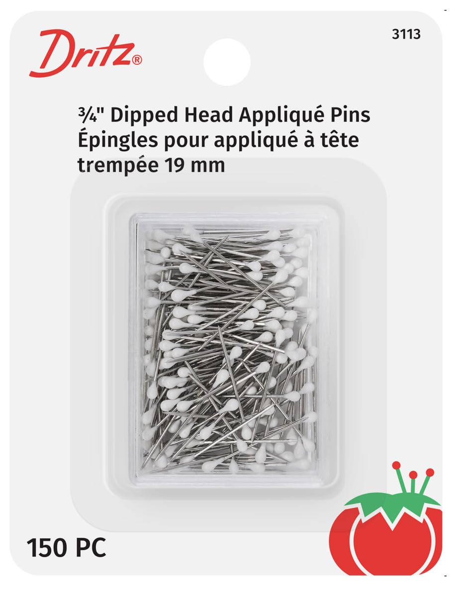 Dritz Quilting White Dipped Head Applique Pins-Size 12 150/Pkg, Metal, 3/4" (19 mm)