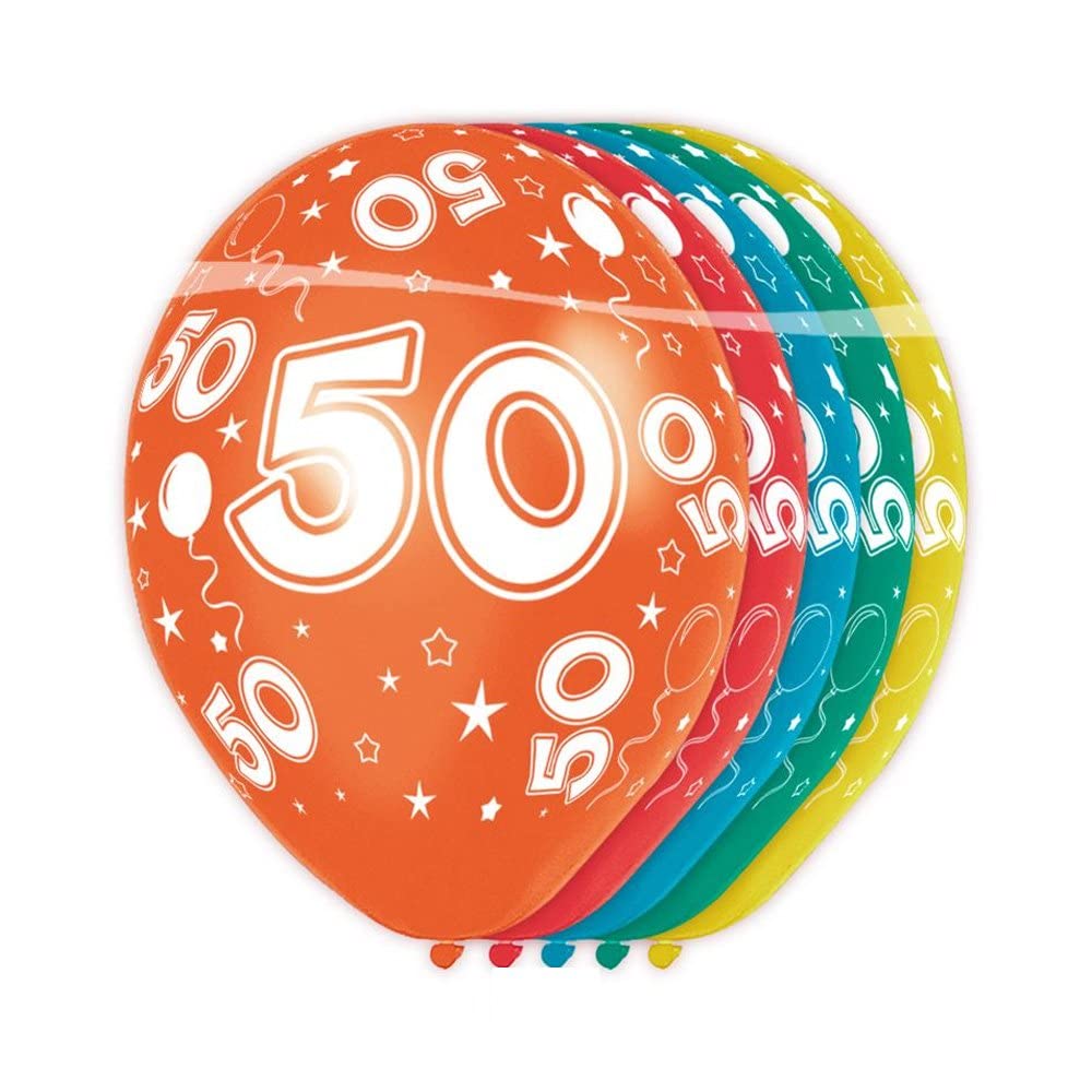 Folat - 50 Years Metallic Helium Balloons for Party Decoration - Multicolor - 12In / 30cm - 5 pieces