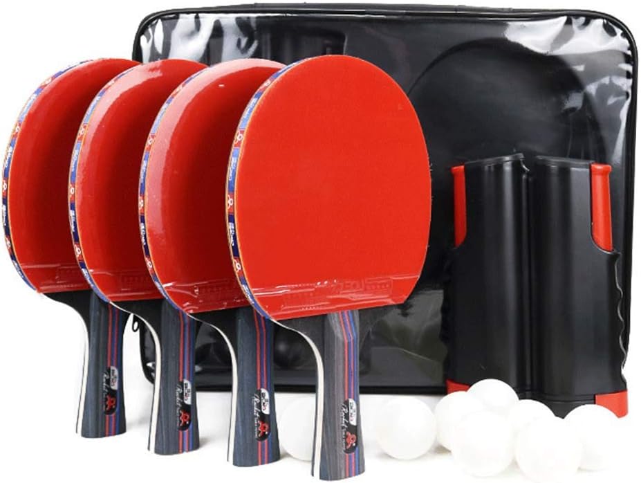 VictorySport 4 Player Ping Pong Paddle Set, Complete Portable Table Tennis Set, Pack of 4 Premium Rackets and 8 Balls, Adjustable Length, Fits Any Table