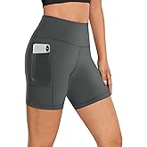 Womens 5" Biker Shorts with Pockets High Waisted Tummy Control Yoga Workout Gym Stretchy Spandex Shorts Leggings Compression Athletic Run Bicycle Cycling Volleyball Exercise Dance Bike Shorts Tights
