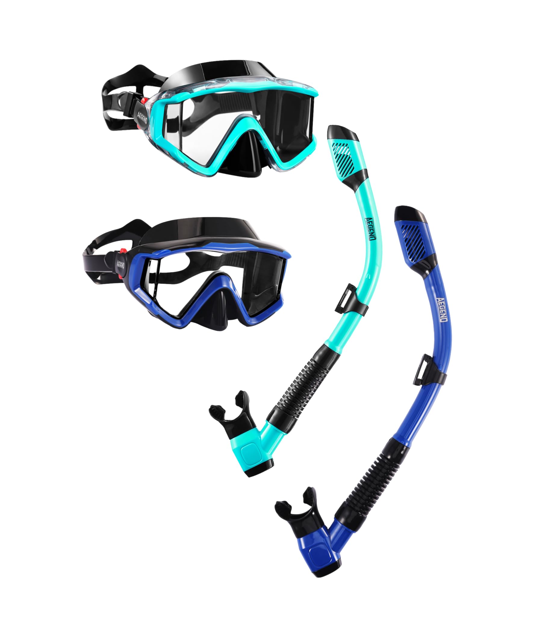 Photo 1 of Aegend 2 Pack Snorkeling Gear for Adults, Dry Snorkel Set Panoramic View Enhanced Anti-Leak and Anti-Fog Technology, Adjustable Strap for Snorkeling Scuba Diving with Mesh Bag(Green&Deep Blue)