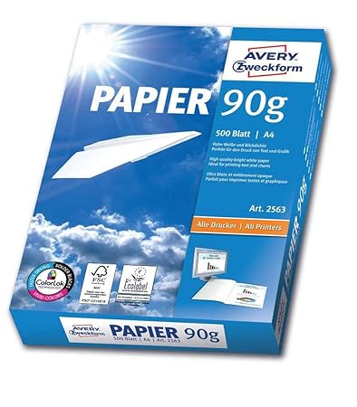 AVERY Zweckform 2563 Drucker-/ Kopierpapier (DIN A4, 90 g/m², 500 Blatt, alle Drucker) weiß