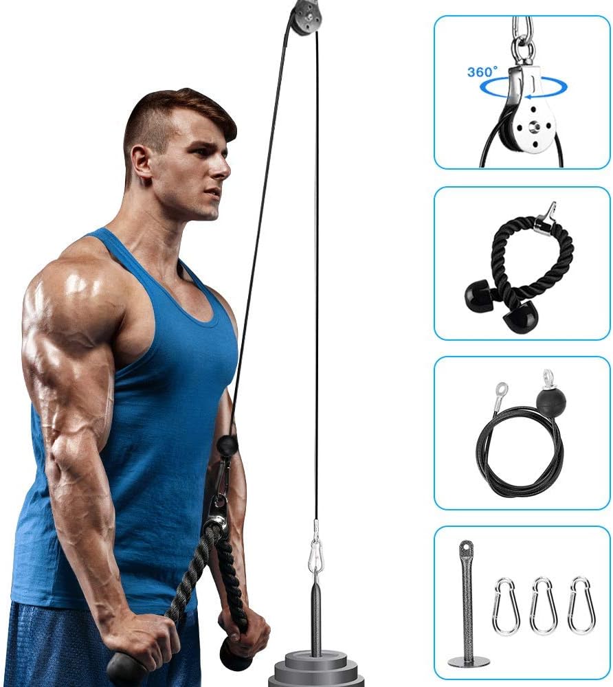 Elikliv Fitness LAT and Lift Pulley System Gym Pulley Cable Machine Attachment System with Loading Pin Tricep Rope Forearm Wrist Trainer Arm Strength Training Workout for Pulldowns, Biceps Curl : Sports & Outdoors