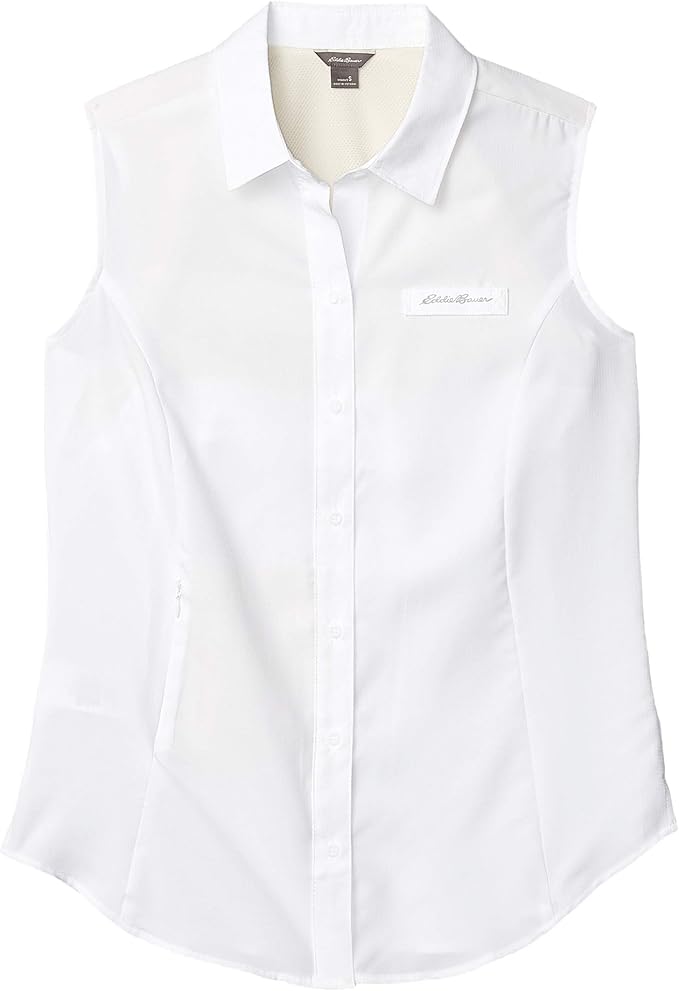 Eddie Bauer Sleeveless Guide Shirt White MD at Amazon Women’s Clothing