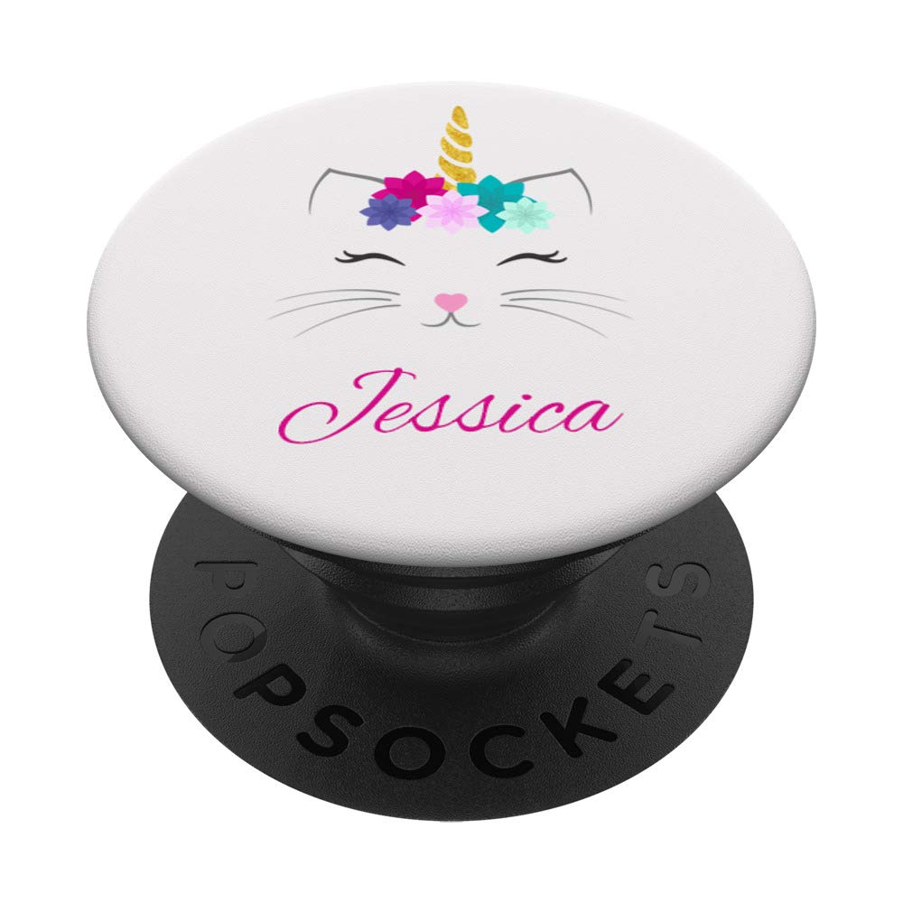 Jessica Name Gift - Personalised Cat Unicorn PopSockets Grip and Stand for Phones and Tablets