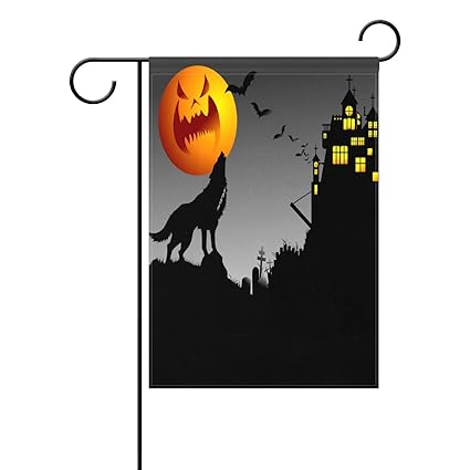 TIZORAX Halloween mit Kürbis Wolf Fledermäuse Schloss Gravestone, Garten-Mülleimer mit Aufdruck, Deko für zu Hause, Flagge 12